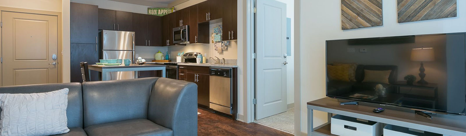 living area and kitchen